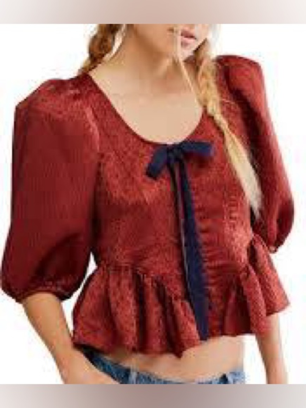 Free People Pamela Bow Top NWT Boho Coquette Cottage Core S Earthy Femin